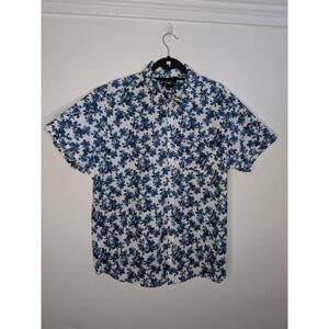 Marc Anthony Shirt Mens 2XL Blue Floral Slim Fit Button Front Pocket Casual